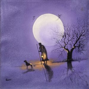 Canvas Moonlit Journey Oil Painting – 12 x 12 Inches