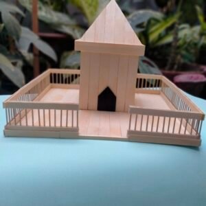 Handmade Miniature Temple-Style Popsicle Stick House – Artistic Wooden Décor