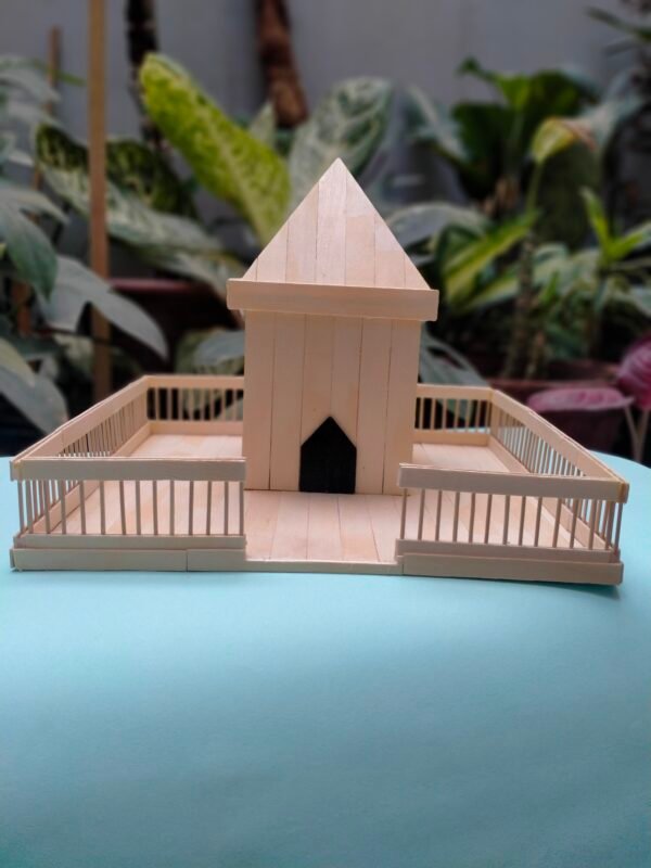 Handmade Miniature Temple-Style Popsicle Stick House – Artistic Wooden Décor - Image 2