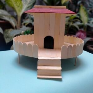 Handmade Miniature Cottage-Style Popsicle Stick House – Wooden Art Décor