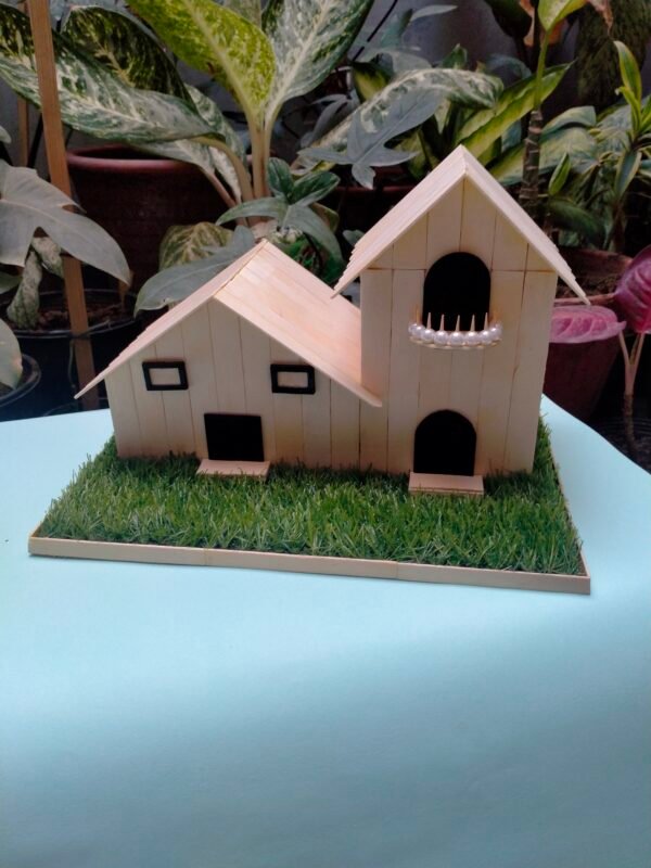 Handmade Miniature Popsicle Stick House – Wooden Art Décor - Image 2